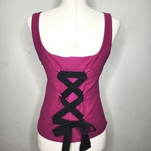 Maeve Anthropologie Pink and Black Tie Back Corset Style Tank Top Size Small